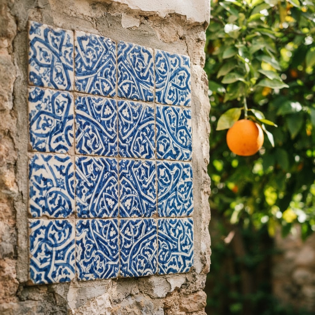 Seville Oranges & Tiles: Spanish Home Style 3 Detailed view of traditional Spanish ceramic tiles, showcasing their intricate craftsmanship.