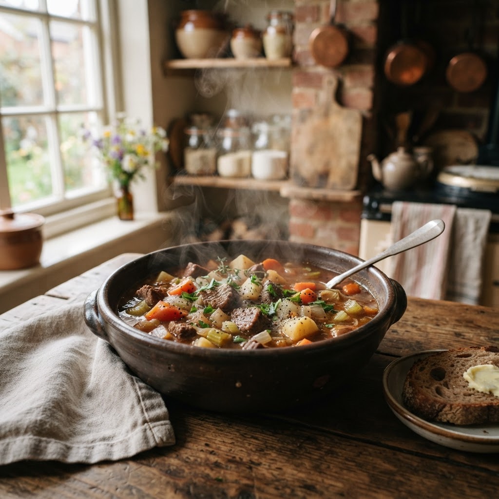 A hearty bowl of slow cooker beef stew ready for a cozy dinner.