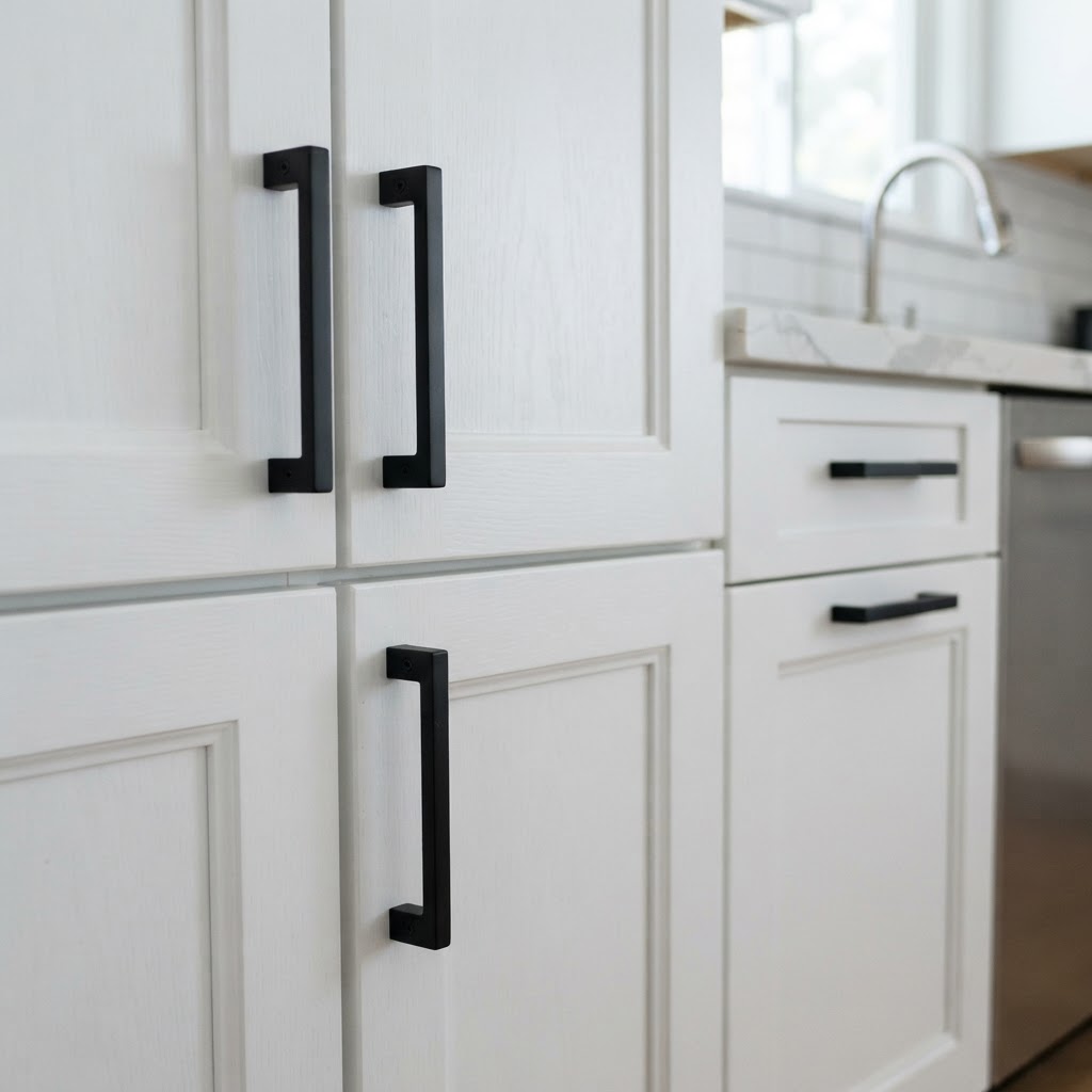 Swapping cabinet hardware is a quick, budget-friendly way to modernize a kitchen.