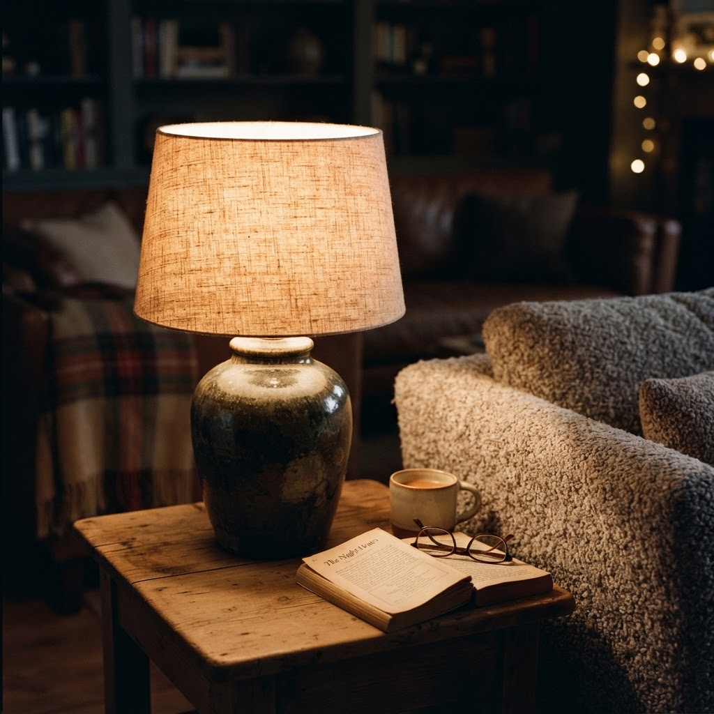 The power of a high-quality linen lampshade in diffusing warm light for a soft, inviting atmosphere.