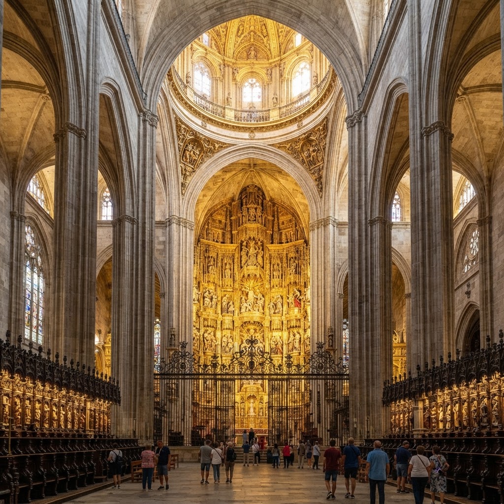 The breathtaking interior, home to the largest altarpiece in the world.