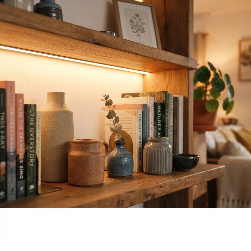 Layered lighting highlights decor without clutter.