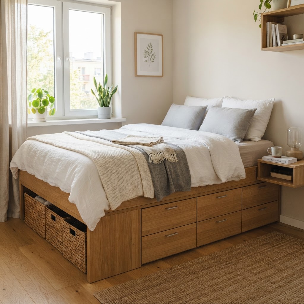 Maximize your bedroom space with under-bed storage solutions.