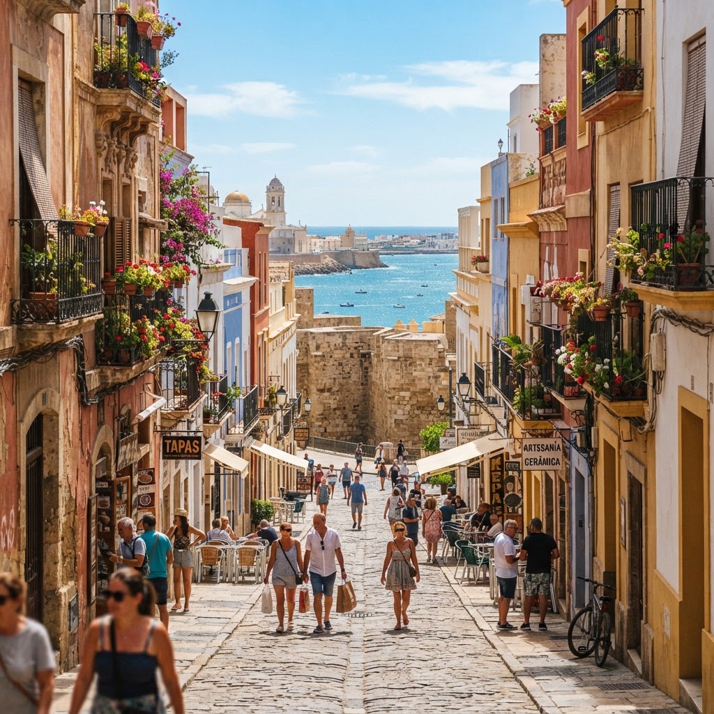 The charming and narrow streets of historic Cadiz.