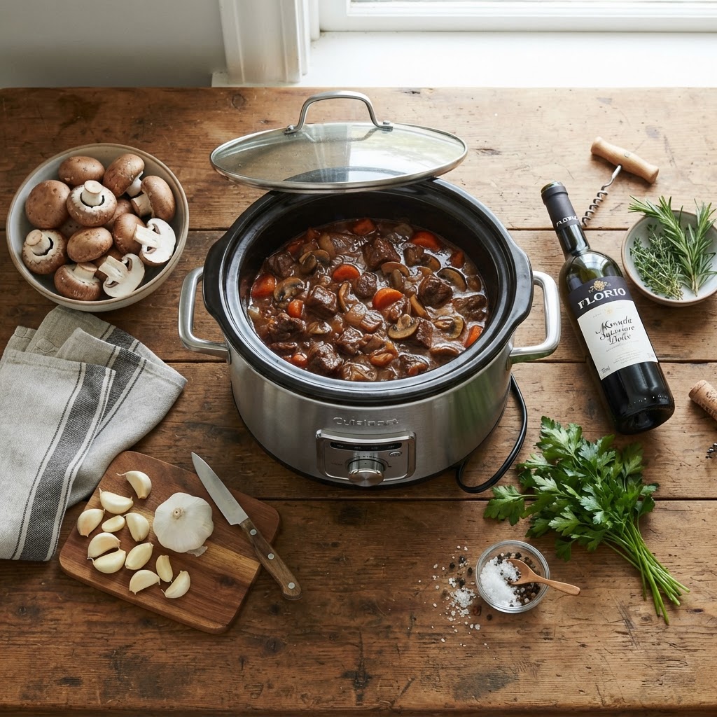 Gather your ingredients to start your easy slow cooker chicken dinner.