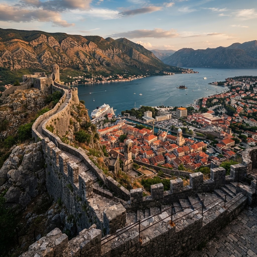 The breathtaking view from the fortifications in Kotor, Montenegro.