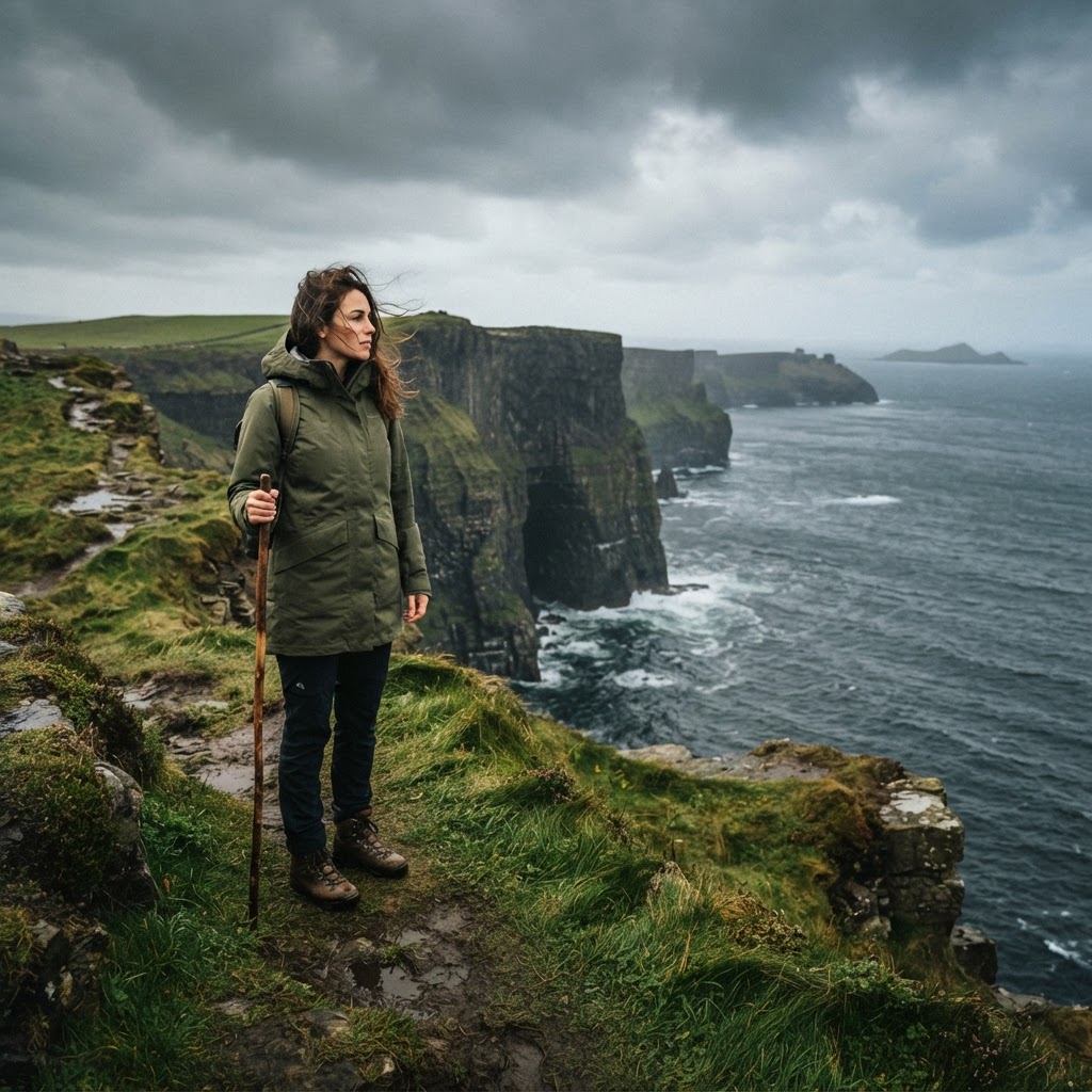Dressing for the Irish coast requires a balance of fashion and wind-resistant utility.