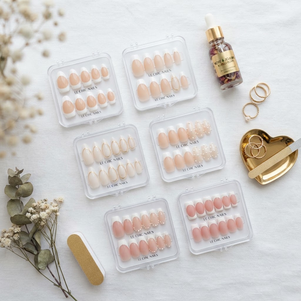 A curated collection of trendy press-on french tip sets for every occasion.