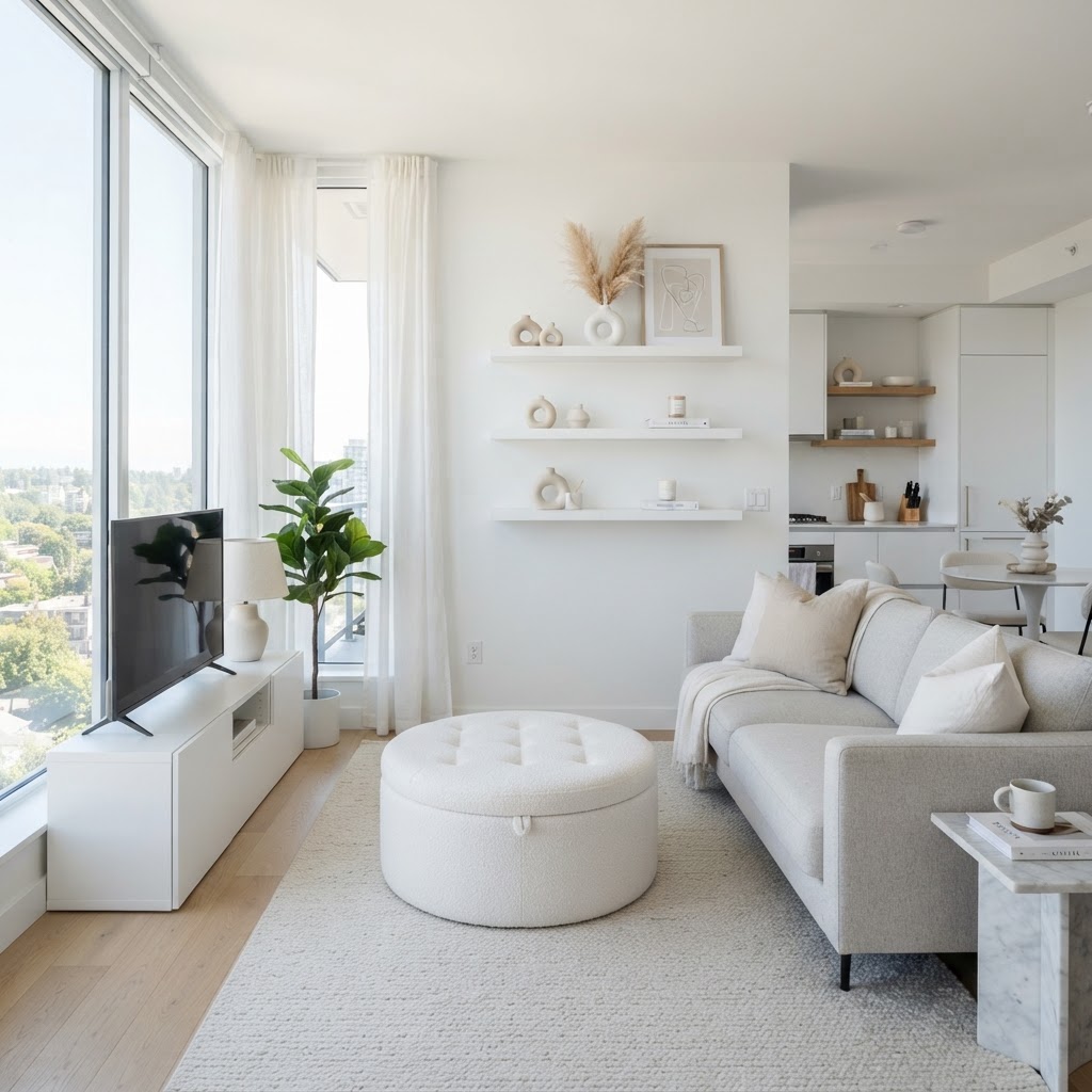 Utilize furniture with hidden storage to keep living areas clear.