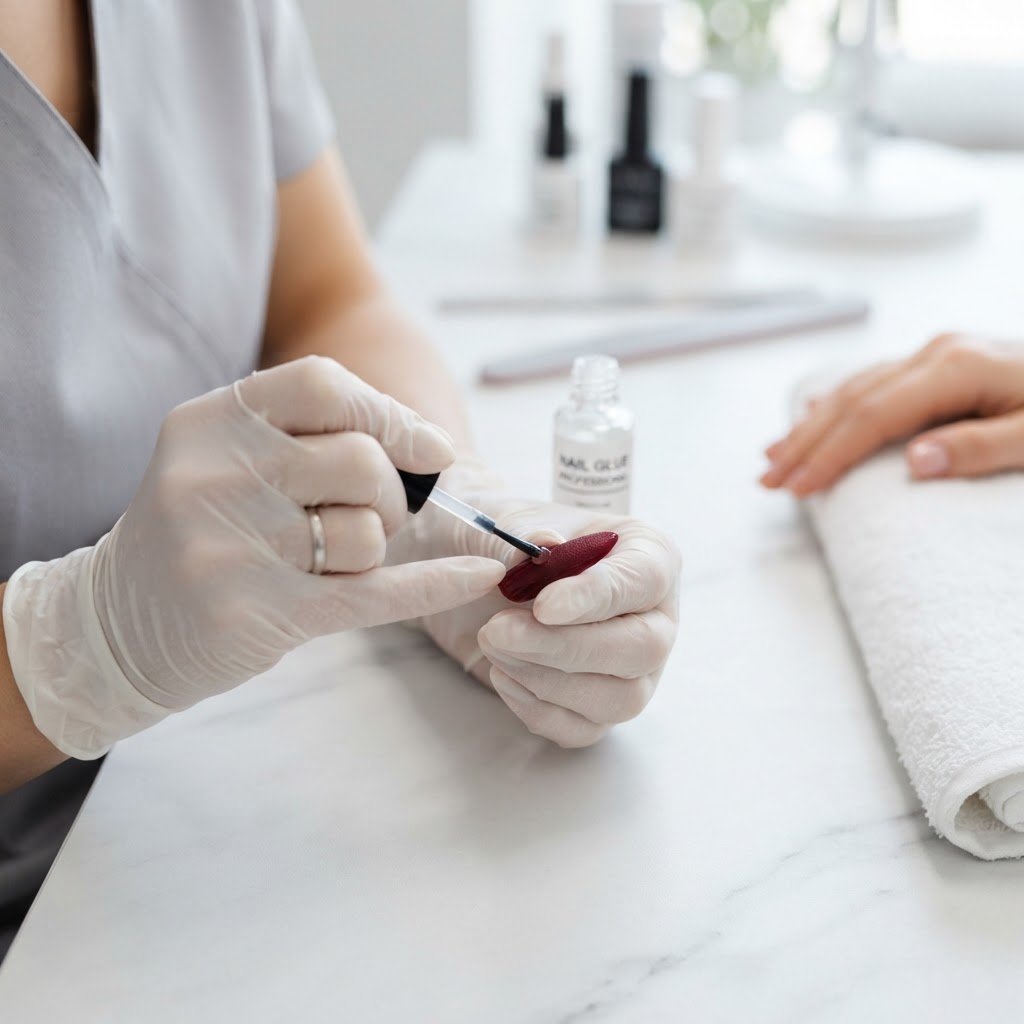 Precision is key when applying glue to press-on nails.