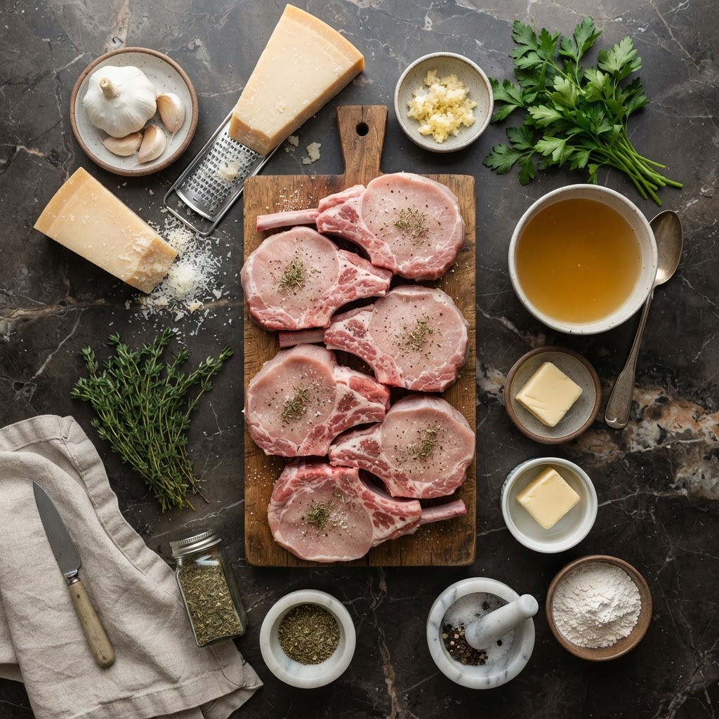 Fresh ingredients ready for an easy slow cooker pork chop dinner.