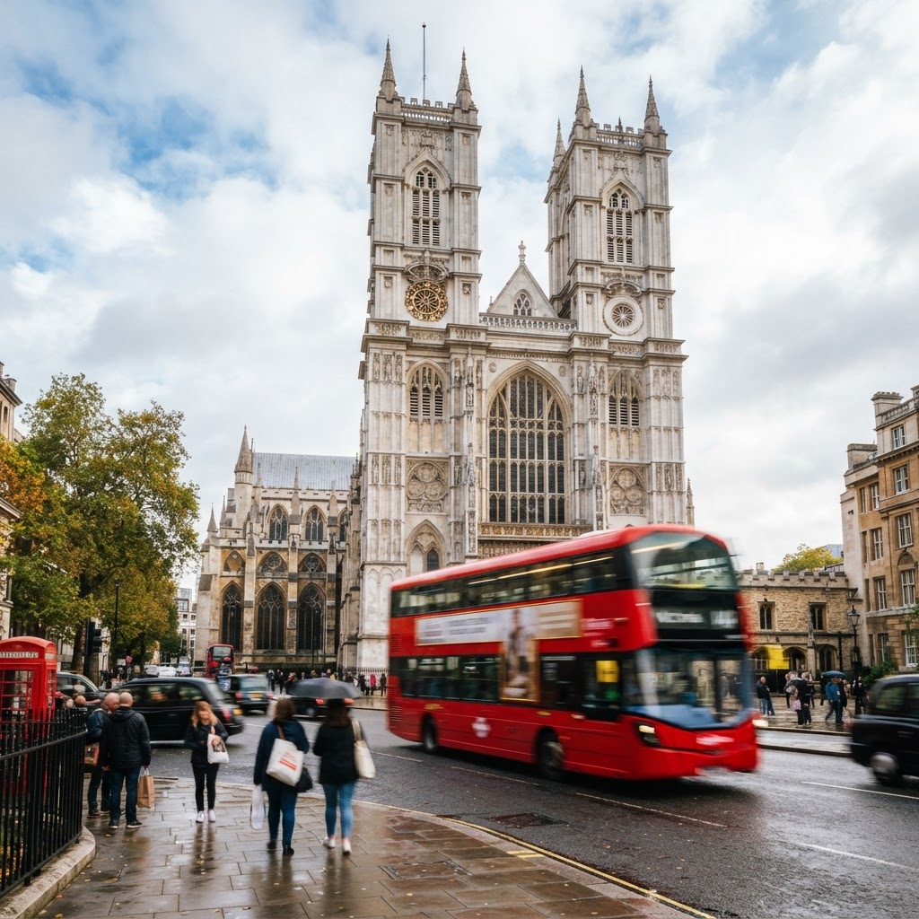 The stunning Gothic architecture of Westminster Abbey.