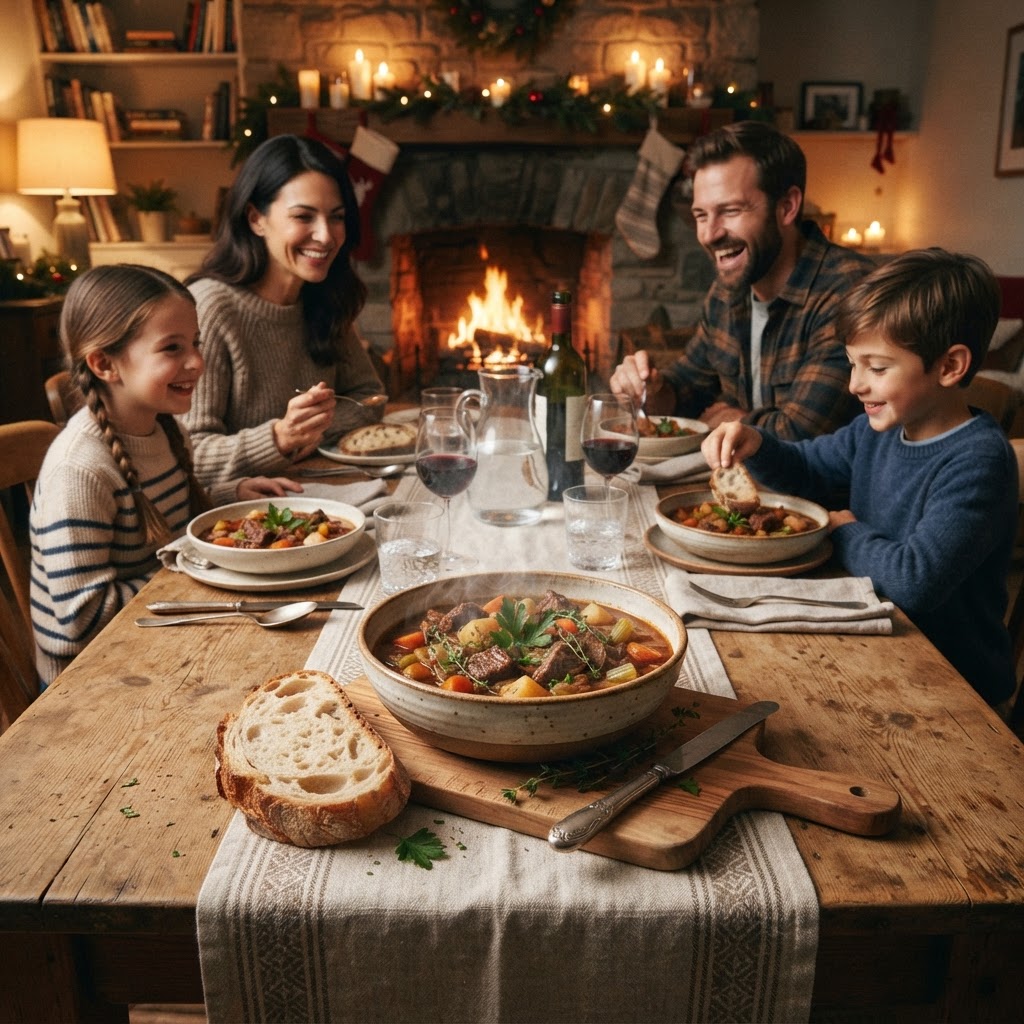 A classic, comforting beef stew dinner perfect for cold nights.