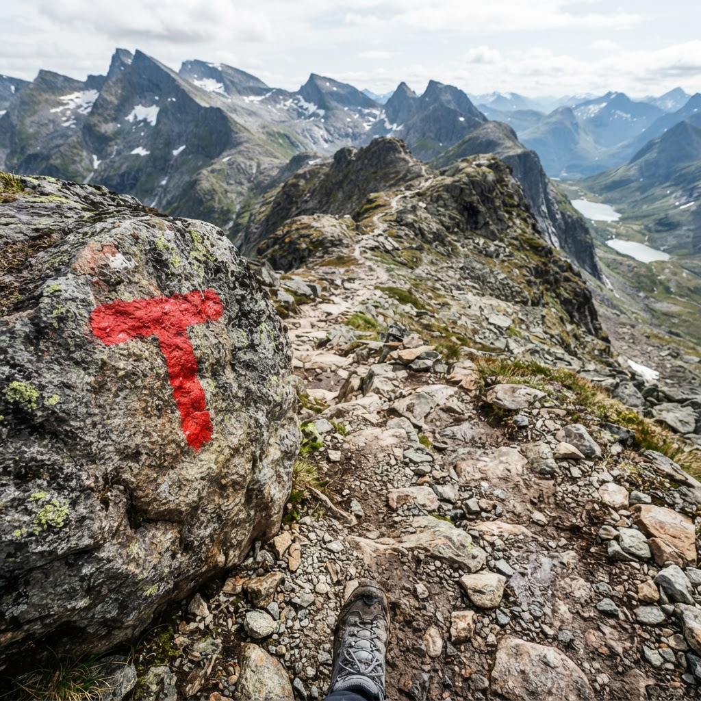 Follow the red T markers for a safe trek to the summit.