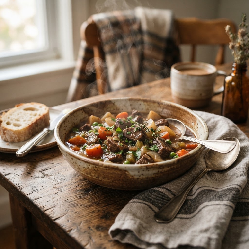A hearty bowl of slow cooker beef stew.
