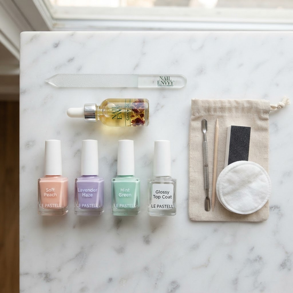 Essential tools for a professional DIY manicure at home.