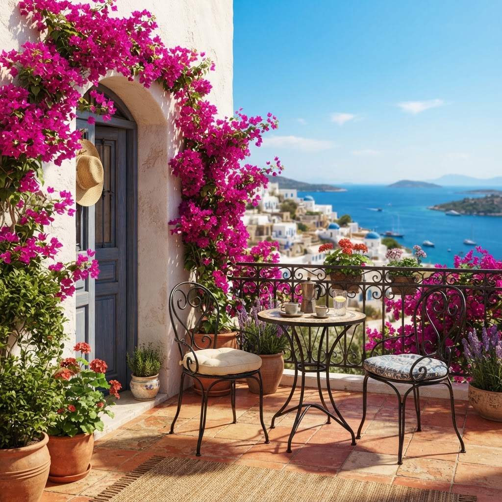 Terracotta and vibrant blooms define the classic Spanish balcony look.