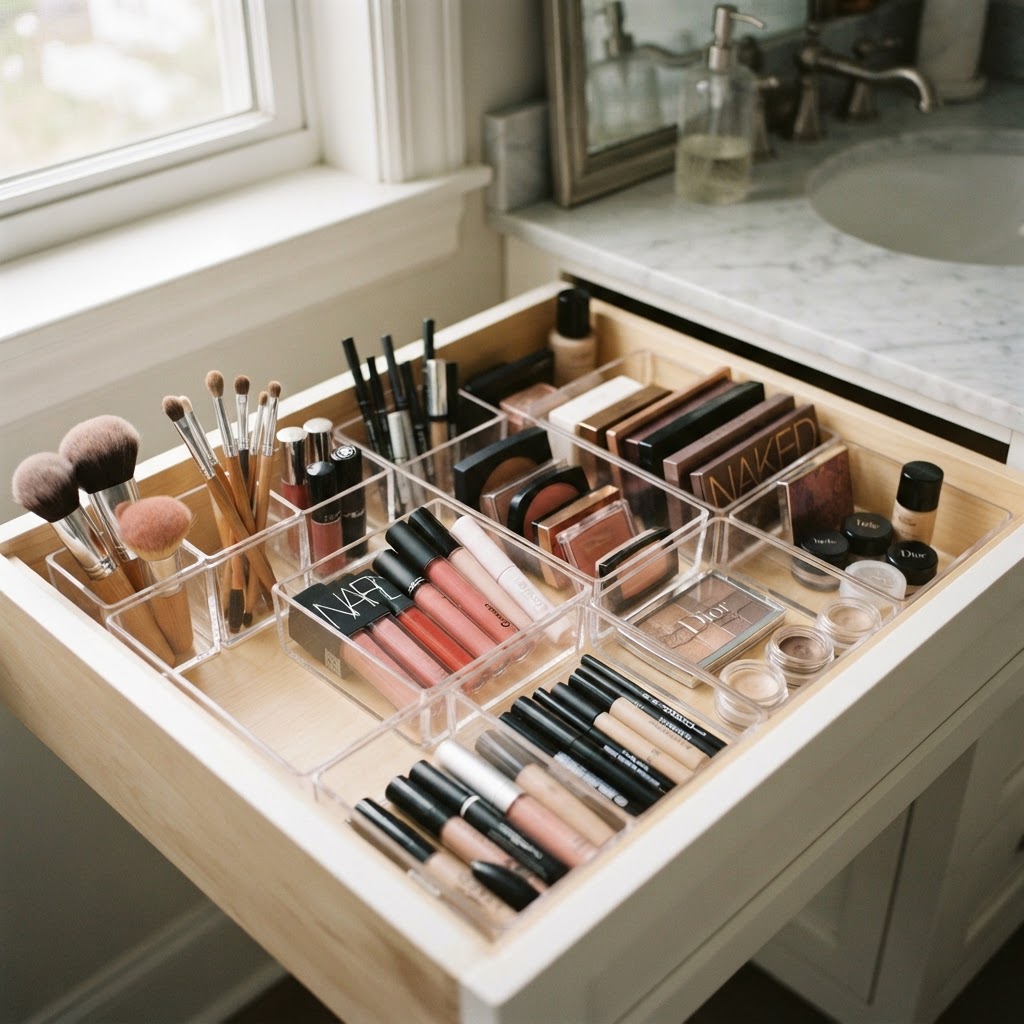 Clear dividers keep small items from turning into a jumbled mess.