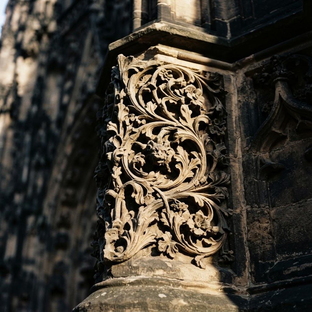 Detail of the masterfully carved stone architecture.