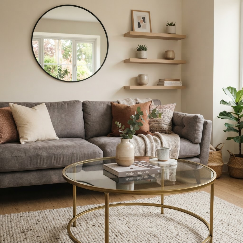 Mirrors and glass furniture are essential for creating an open feeling.