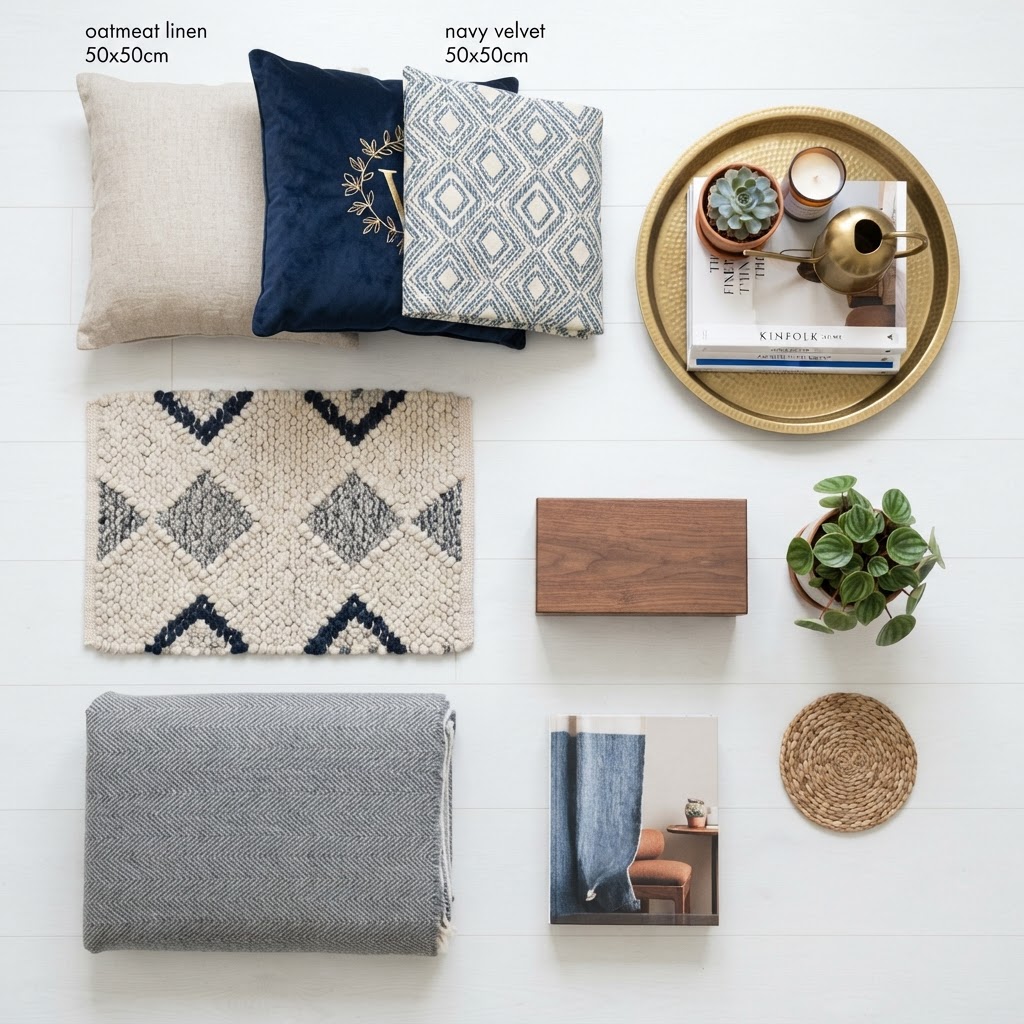 Curated styling with essential decorative pieces helps achieve a professional interior design look.