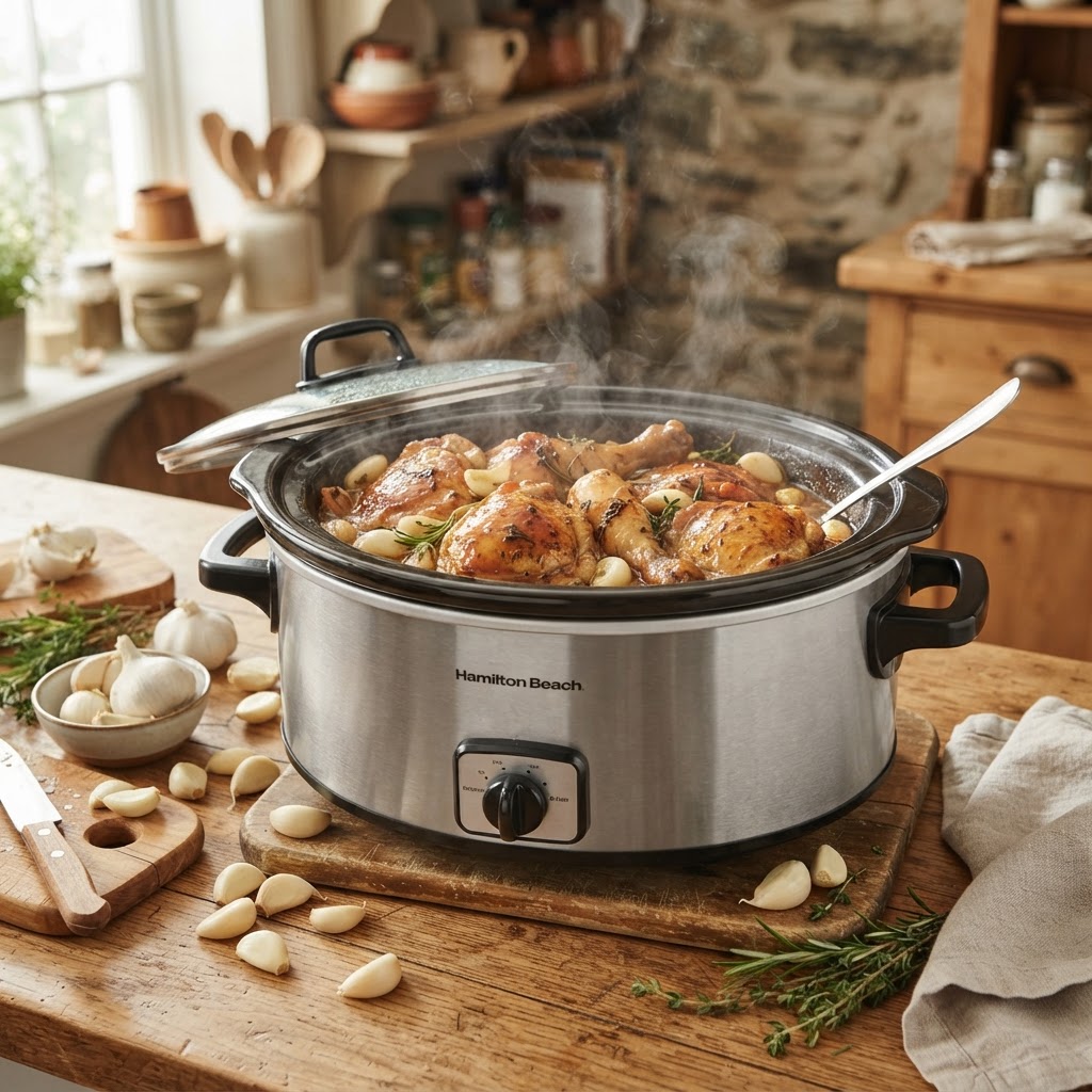 Preparing a healthy, easy chicken dinner in the slow cooker.