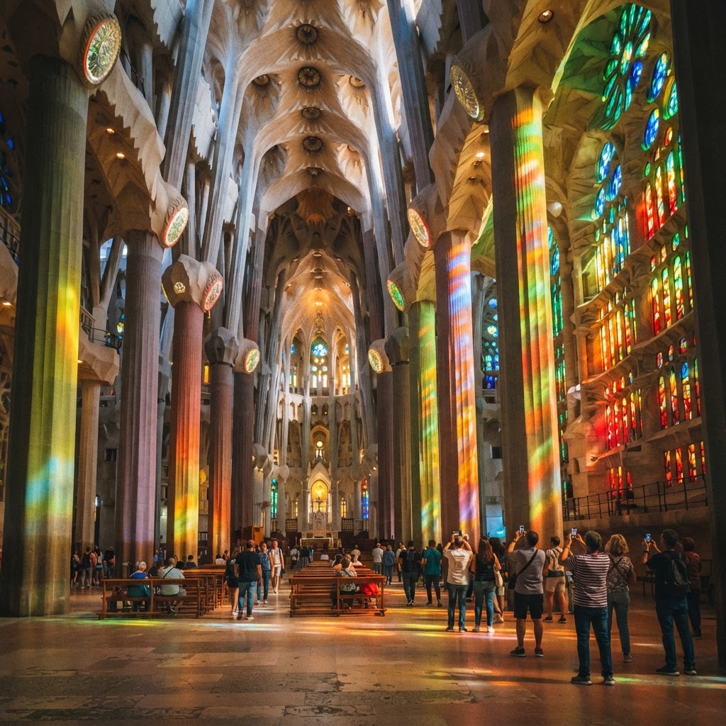 The breathtaking interior flooded with colorful, ethereal light.