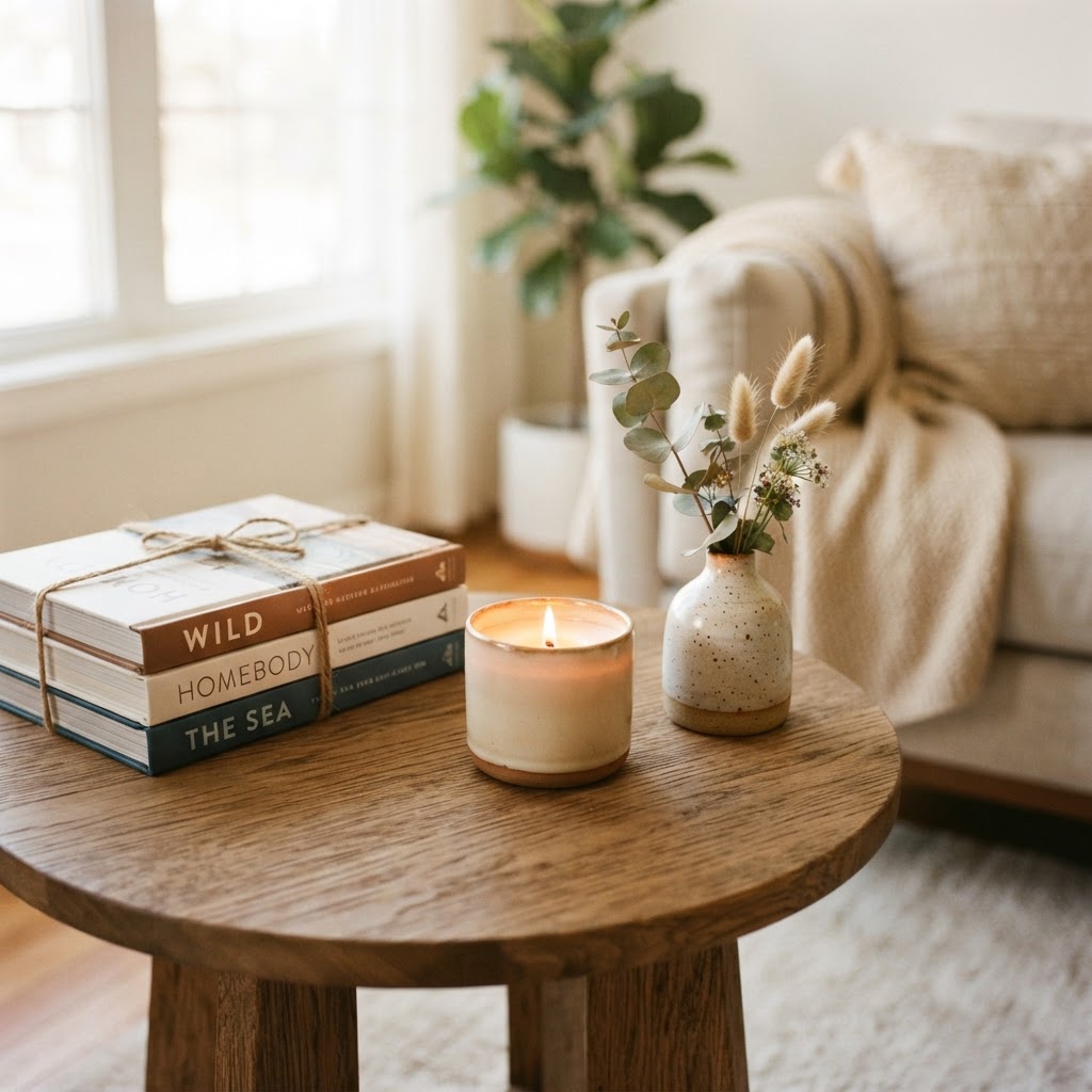 Grouping items in odd numbers is a professional trick for perfect shelf decor.