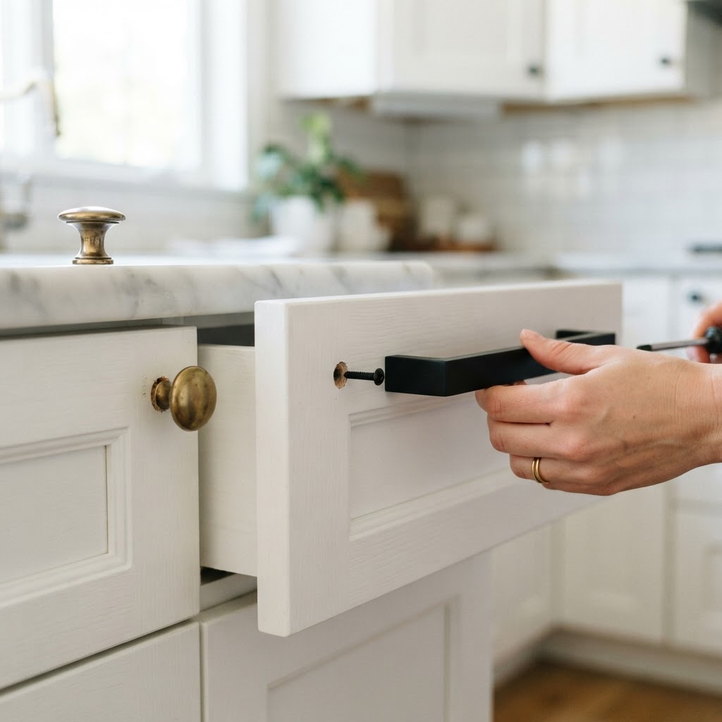 Upgrading cabinet hardware is a quick, inexpensive way to modernize any rental kitchen.
