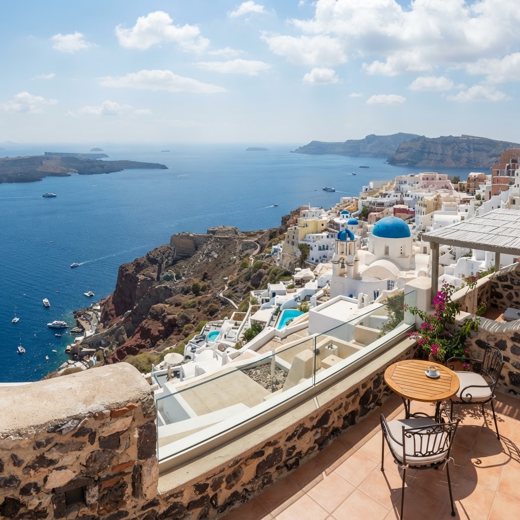 Panoramic vistas from the heights of Imerovigli.