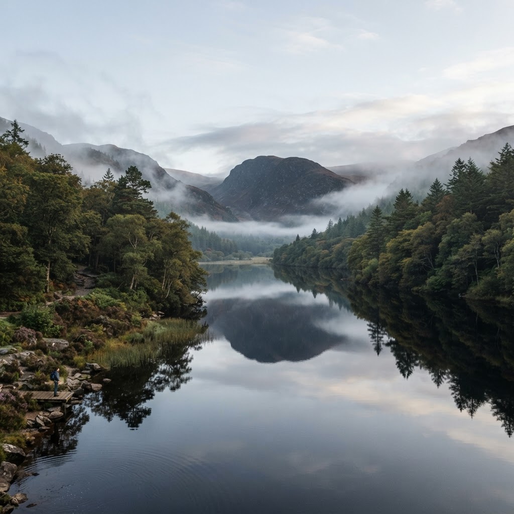 The tranquil and mirror-like waters of Glendalough.