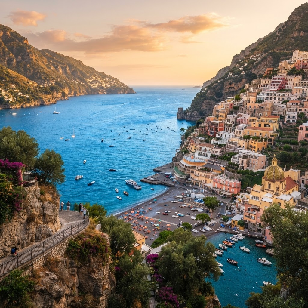 The iconic pastel architecture of Positano offers the perfect backdrop for any Italian travel aesthetic.
