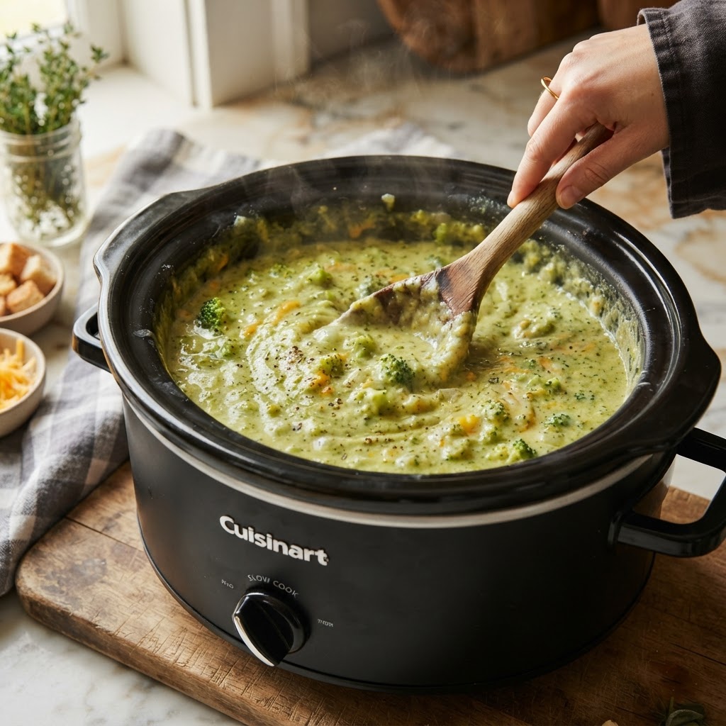 The rich and creamy texture of our homemade broccoli soup.