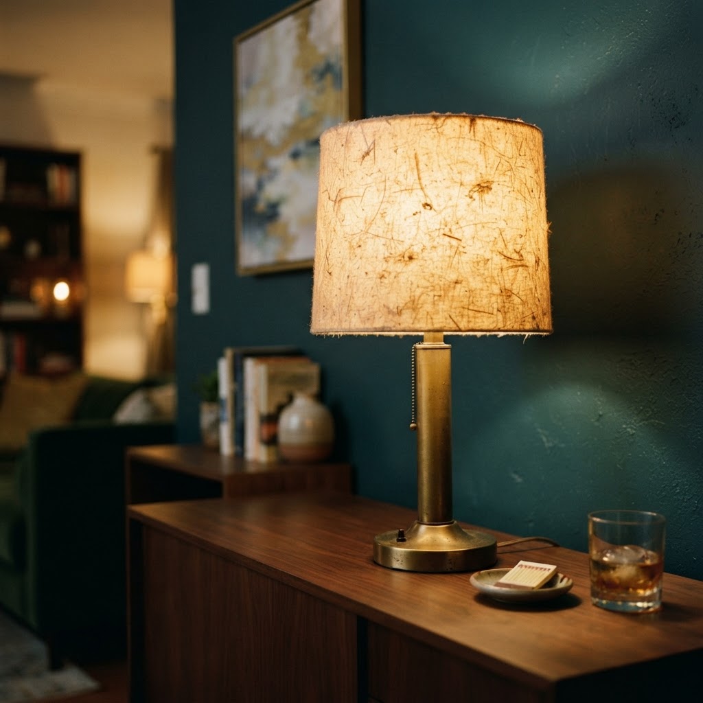 Textured fiberglass shades provide a soft, diffused ambiance.