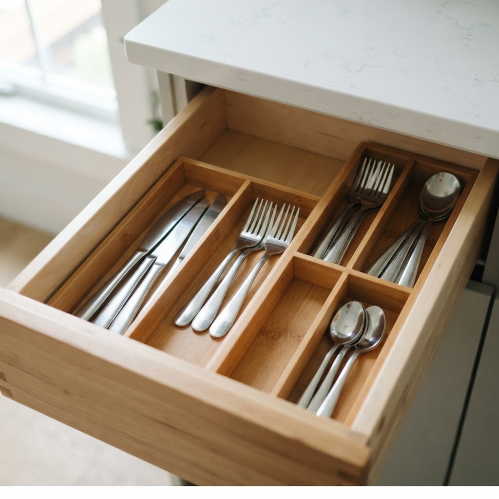 Drawer dividers are a simple, effective way to maintain order in a small space.
