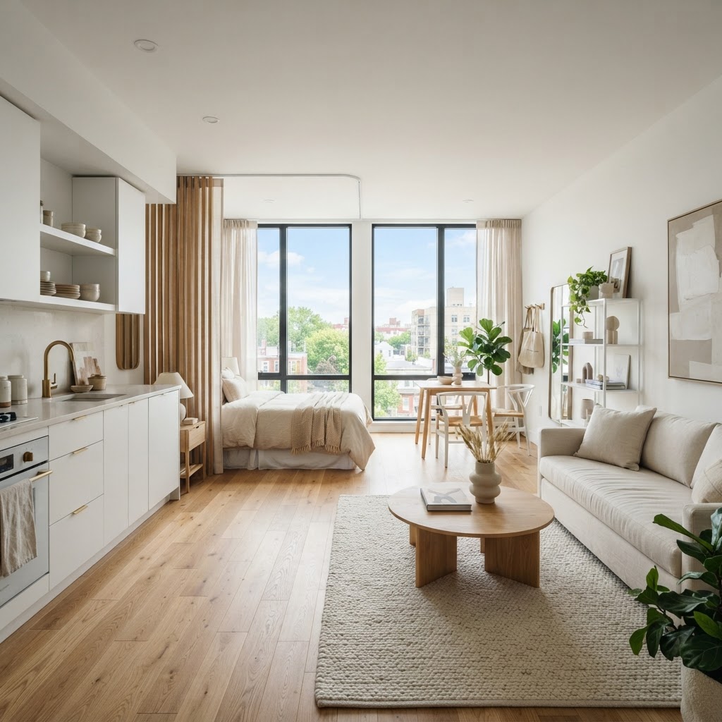 Maximize natural light to make your studio feel larger.