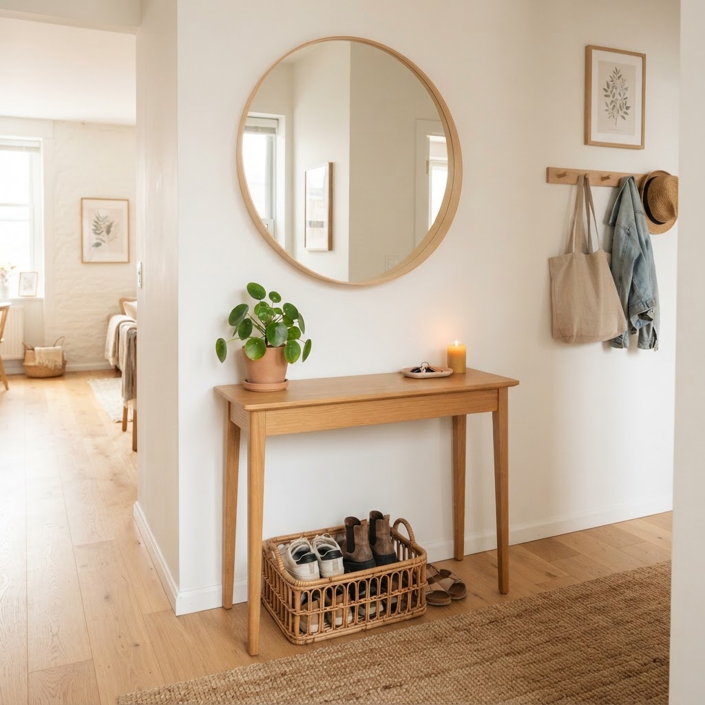 A welcoming apartment entryway doesn't require a large budget, just smart furniture choices.