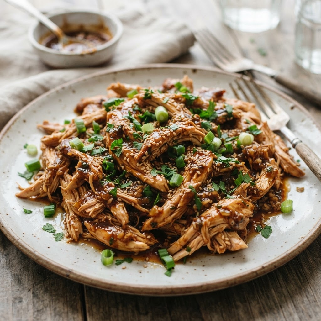Perfectly tender and juicy slow cooker chicken for dinner.