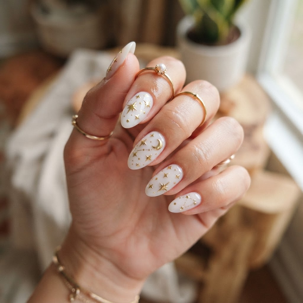 Celestial star-inspired nail designs for a magical birthday look.