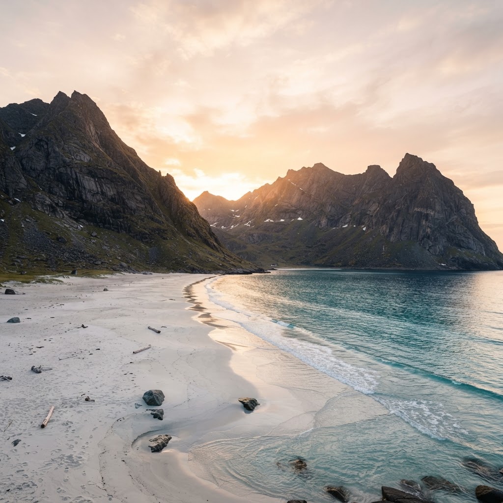 The quiet majesty of a secluded beach in the Lofoten Islands.