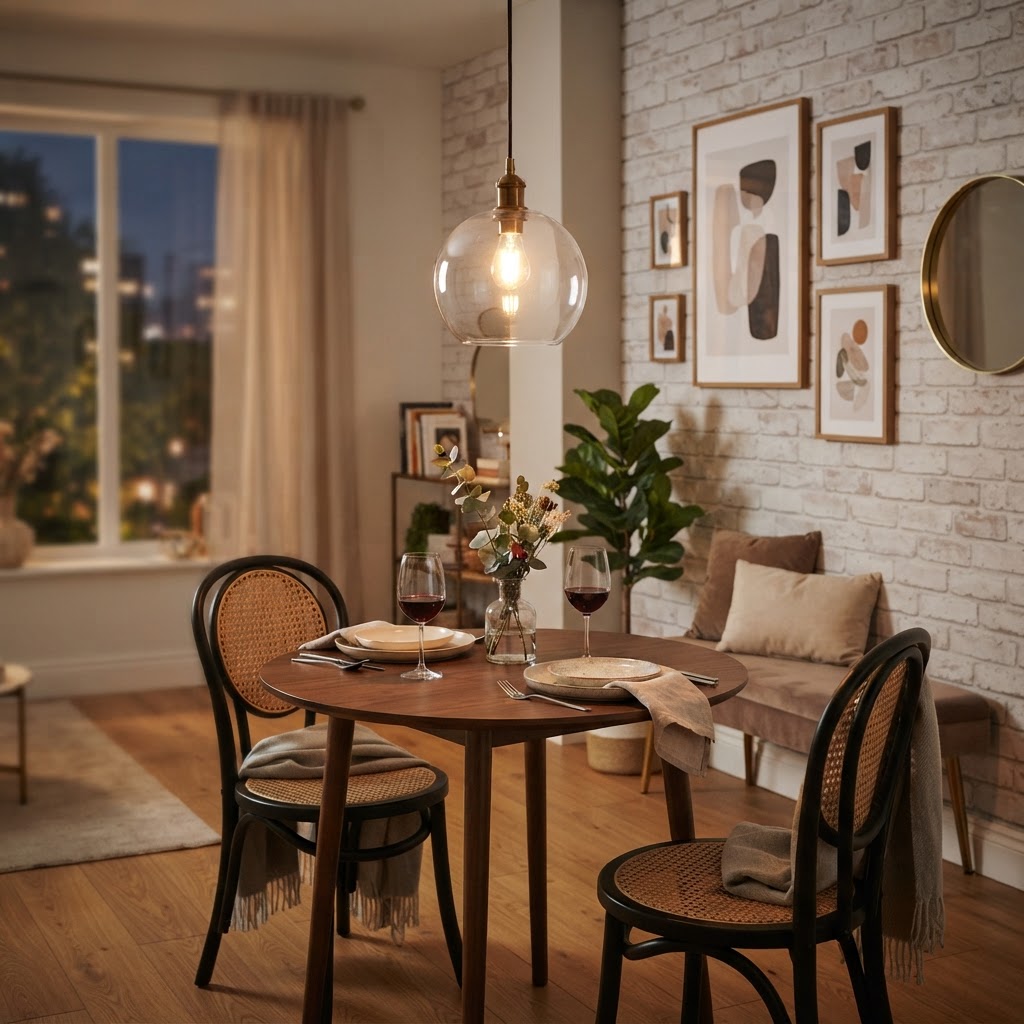 Pendant lights help define specific zones in your small apartment.