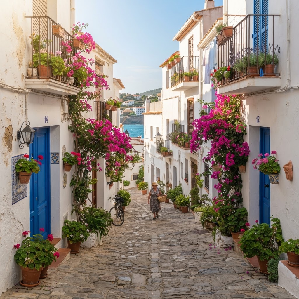 The iconic whitewashed charm of a quiet Spanish coastal village.