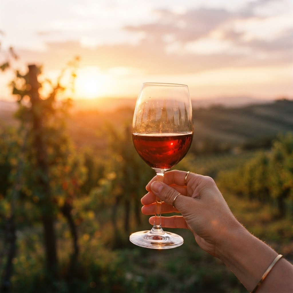 A glass of Chianti perfectly captures the essence of a late afternoon in Italy.