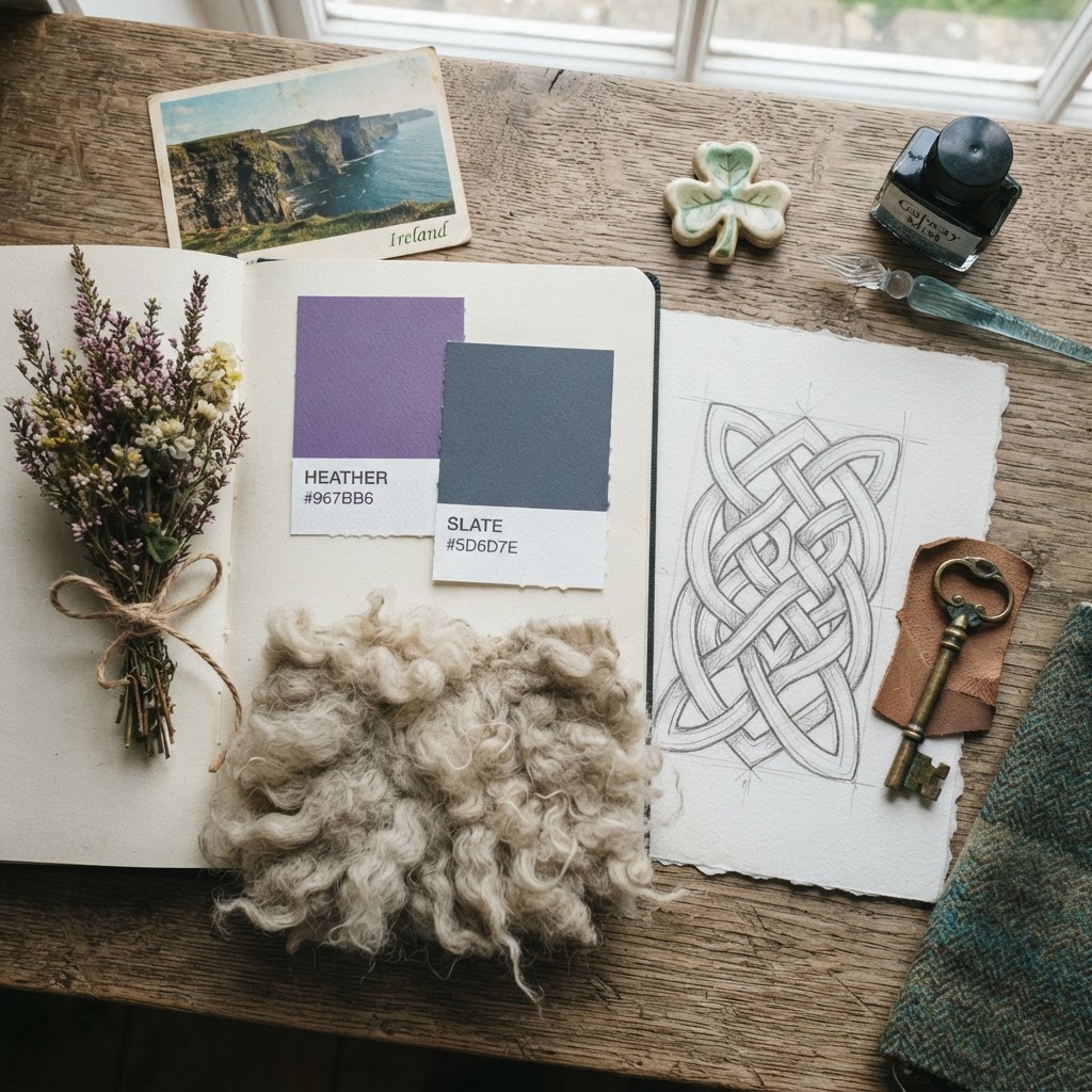 Curated Ireland aesthetic moodboard elements.