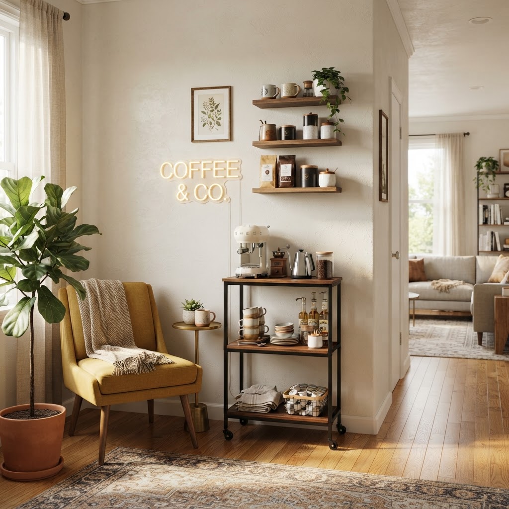Transforming dead space into a functional coffee corner.