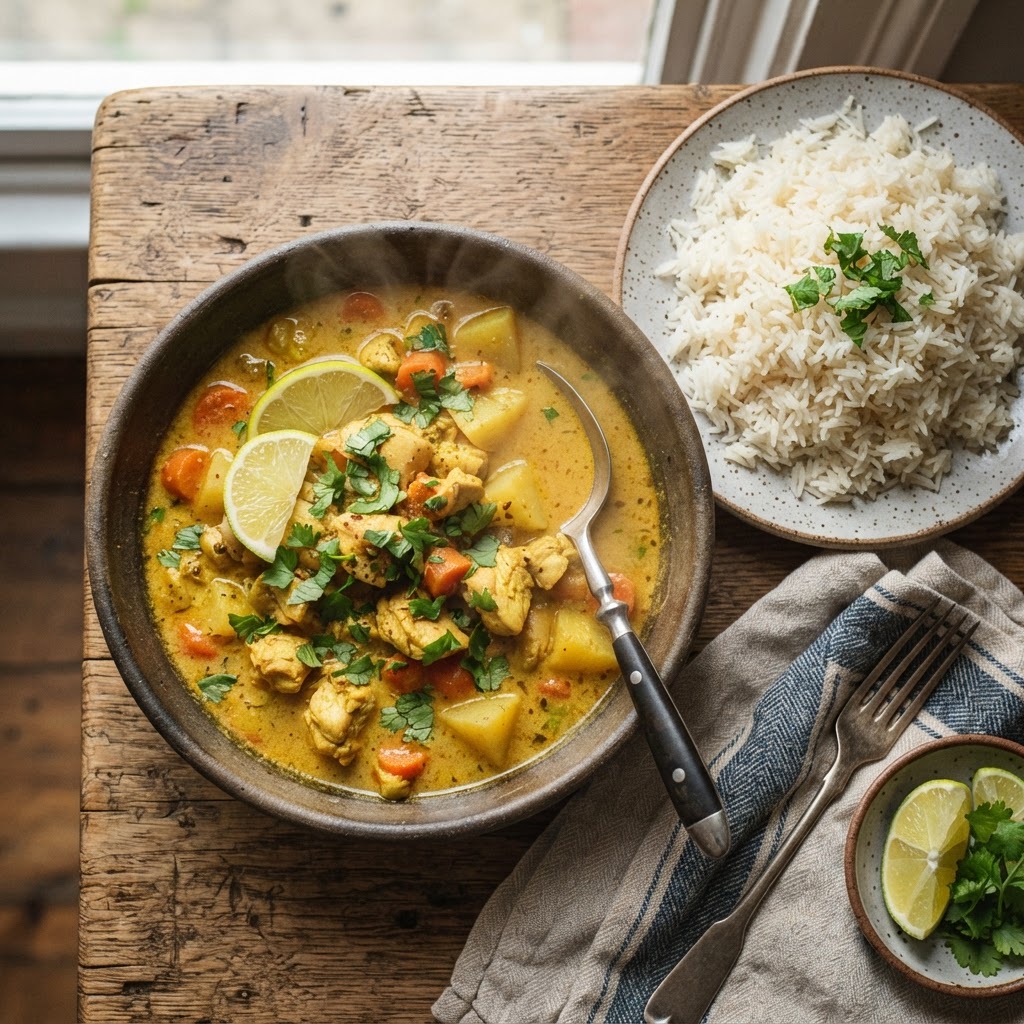 A delicious, healthy bowl of Easiest Ever Slow Cooker Chicken Curry ready to be served.