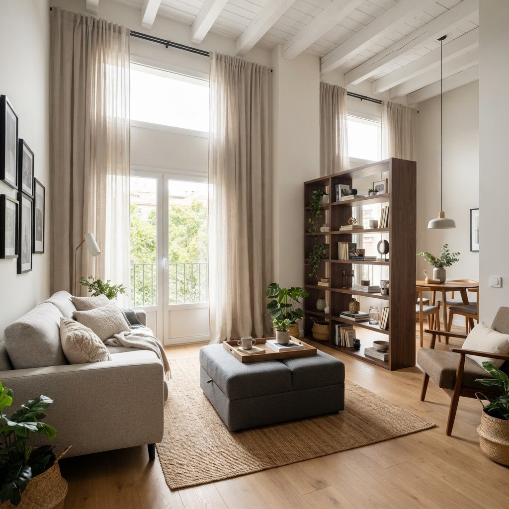Multi-functional furniture and vertical storage are essential for small apartments.