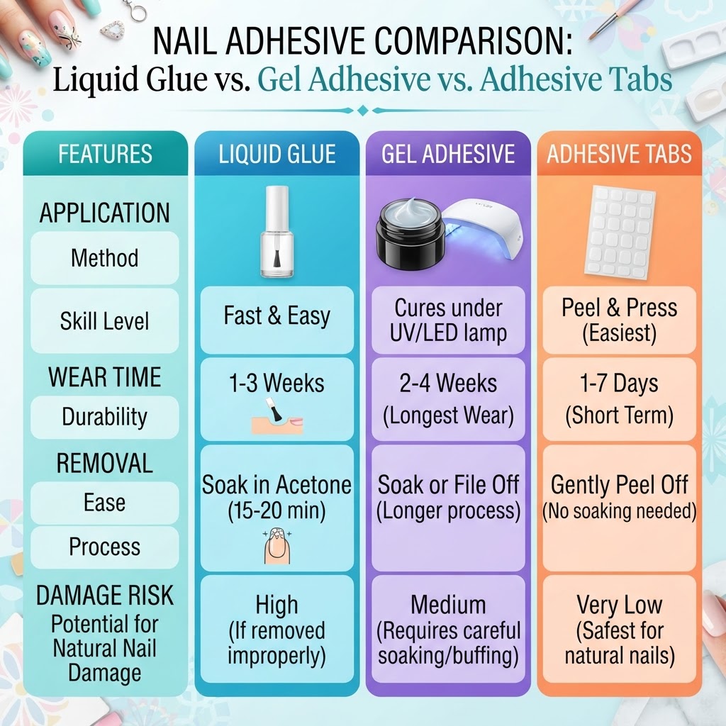 Choosing the right adhesive for your manicure needs.