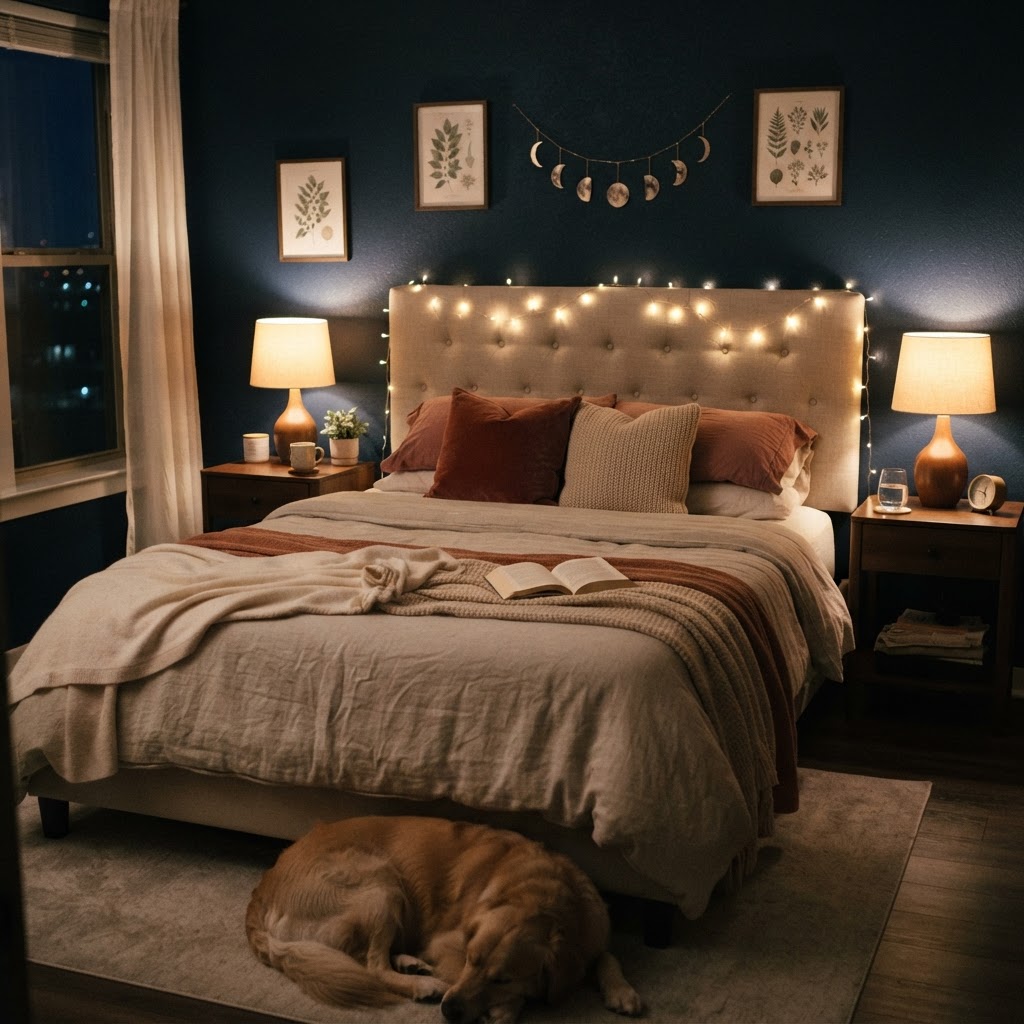 Soft ambient lights are perfect for a calm bedroom retreat.
