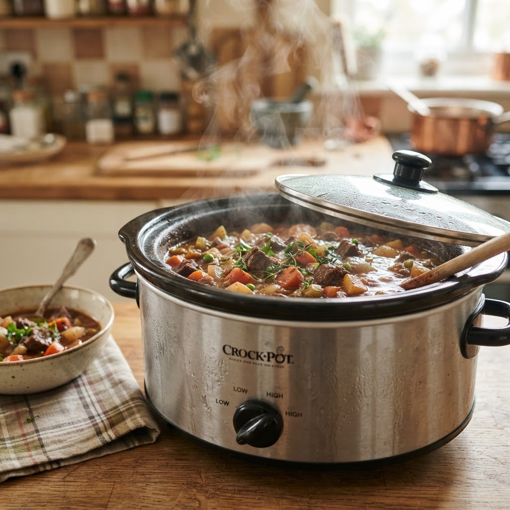 The convenience of cooking a hearty meal in a slow cooker.